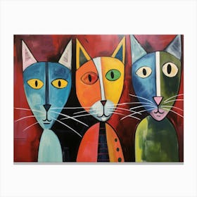 The Four Cats Acrylic Painting In The Style Of Chromat Canvas Print