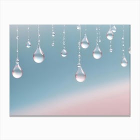 A String Of Water Drops Hanging From A Surface Against A Blue And Pink Background Canvas Print