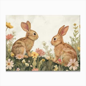 Floral Animal Illustration Rabbit 1 Canvas Print