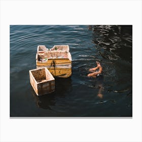 A Man Dives For Recycling Off Vietnam's Southern Coast Canvas Print