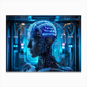 Abstract Conceptual Head Features Circuitry Integrating A Human Brain With Neural Lines And Electron (4) Canvas Print