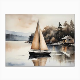 Sailboat Painting Lake House (15) Canvas Print