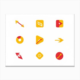 An Abstract Set Of Flat Design Navigation Icons Consisting Of Pointer With Red And Yellow Color Sche Canvas Print