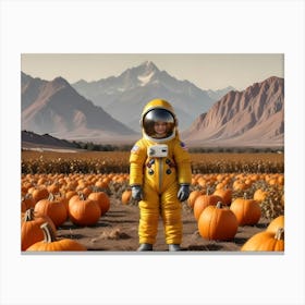 Astronaut Child In A Pumpkin Patch 2 Canvas Print