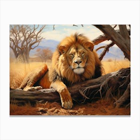 African Lion Resting Realism Painting 3 Canvas Print