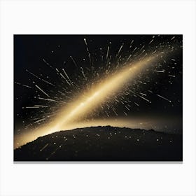 Image Of A Bright, Golden Light Bursting From A Black Surface, Creating A Starburst Effect With Sparks And Dust Canvas Print