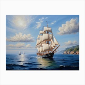 Sailing ship on the sea, oil painting Canvas Print