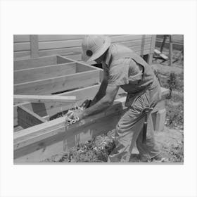 Untitled Photo, Possibly Related To Barn Erection, Nailing Together Precut Girders In Barn Floor System, Southeast Missouri Canvas Print