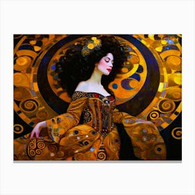 Dark Long Hair Beauty - Paint Golden Motive Canvas Print