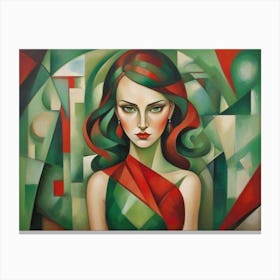 Lady In Red And Green Canvas Print