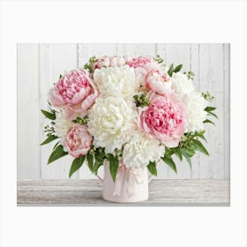 A Bouquet Of Pastel Pink And Pristine White Peonies With Hints Of Red Arranged Densely In A Natural (3) Canvas Print