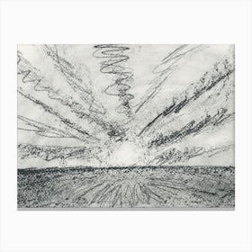 Here Comes The Sun - grey gray graphite charcoal pencil hand drawn drawing contemporary monochrome landscape Canvas Print