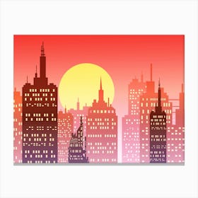 City Skyline Sunset Cityscape Building Architecture Silhouette Urban Canvas Print