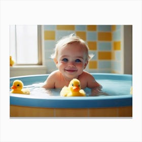 Baby In Bathtub With Rubber Ducks 2 Canvas Print