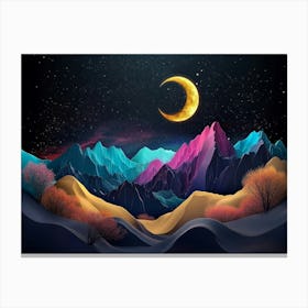 3d Modern Art With Night Landscape With Colorful Mountains Canvas Print