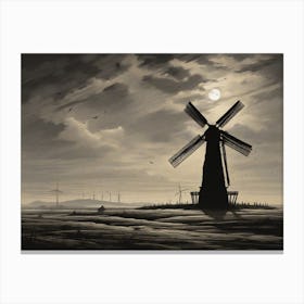 Windmill At Night Canvas Print