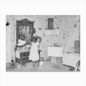 Southeast Missouri Farms, Sharecropper S Child Combing Hair In Bedroom Of Shack Home Near La Forg Canvas Print
