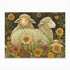 Floral Animal Illustration Sheep 2 Canvas Print