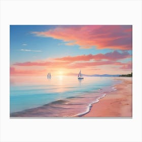 Sunset On The Beach Paintings Art Print 11 Canvas Print