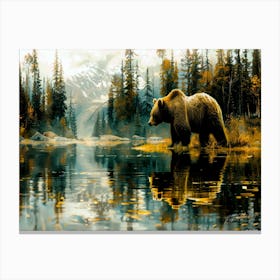 Bear Island - Grizzly By Lake Canvas Print