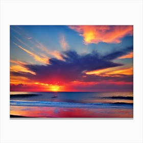 Sunset At The Beach By Person Canvas Print