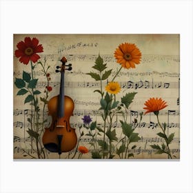 Violin And Flowers 1 Canvas Print