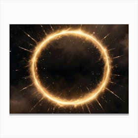 A Glowing Golden Ring With Sparks, Set Against A Dark Background With Clouds Canvas Print