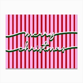 Merry Christmas Script Stripes Canvas Print