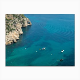 Aerial view of a bay with boats Canvas Print
