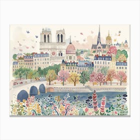 Paris France Landmarks Painting Landscape Canvas Print