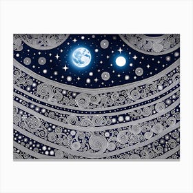 2 Moons And Stars art deco  Canvas Print