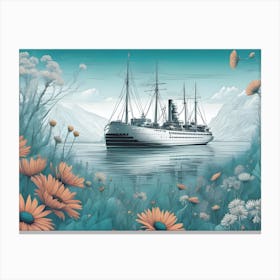 Ship And Wildflowers Canvas Print