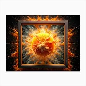 Orange Fruit Exploding In A Framed Canvas Canvas Print