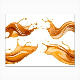 A Set Of Four Splashes Of Caramel Or Coffee, Isolated On A White Background Canvas Print