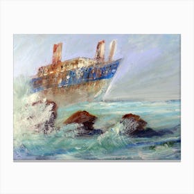shipwreck painting sea seascape water wave ship impressionism living room office bedroom Canvas Print
