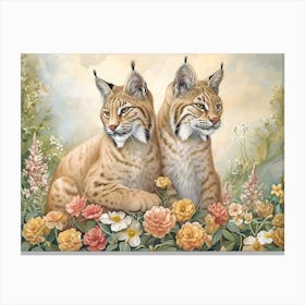 Floral Animal Illustration Bobcat 1 Canvas Print