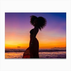 African Woman Radiant Smile Embracing The Warmth Of A Summer Sunset Silhouette Outlined Against T (4) Canvas Print