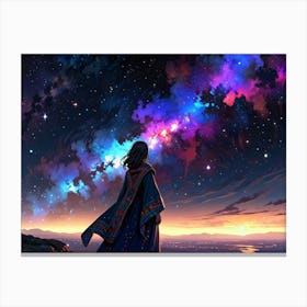 Girl Looking At The Stars Canvas Print