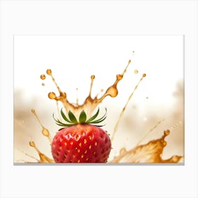 A Vibrant Image Of A Strawberry Submerged In A Creamy, Orange Splash, Creating A Dynamic And Delicious Scene 2 Canvas Print