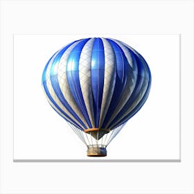 Blue And White Striped Hot Air Balloon With Wooden Basket 1 Canvas Print