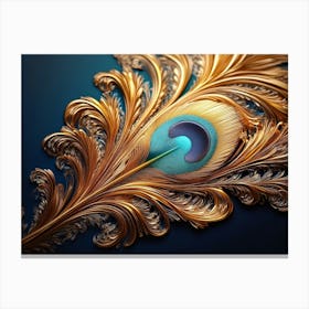 3d Colorful Golden Peacock Feather Canvas Print