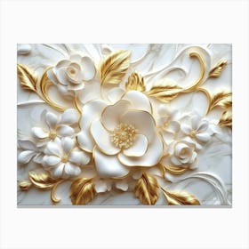 Gold And White Flowers 3 Canvas Print