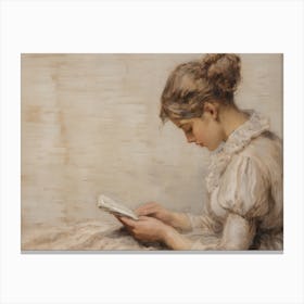 Young Girl Reading Vintage Canvas Print