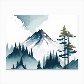 Mountain And Forest In Minimalist Watercolor Horizontal Composition 414 Canvas Print