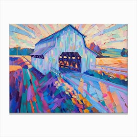 Impressionistic Iowa Landscape With Covered Bridge Canvas Print