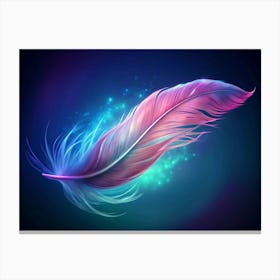 Pink And Blue Feather With Sparkles Canvas Print