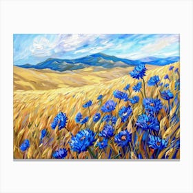 Blue Flowers In A Field 1 Canvas Print