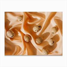 Quail Eggs On Silk Canvas Print