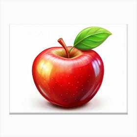 Red Apple With Green Leaf On A White Background Canvas Print