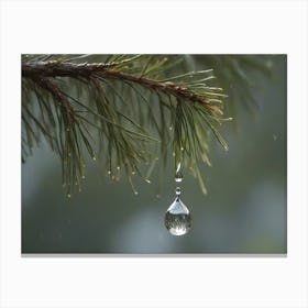 Raindrop On A Pine Branch Nature Canvas Print